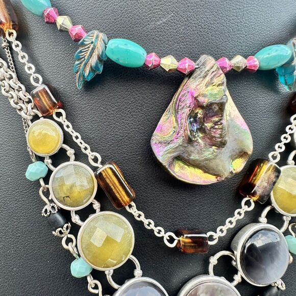 Moonstone Shell Abalone Turquoise Layered Necklace Set Jewelry Lot Festival - Picture 2 of 5